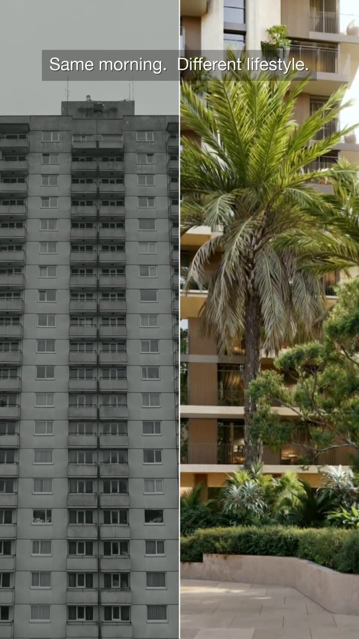 Frame from a property concept ad: Same morning, different lifestyle