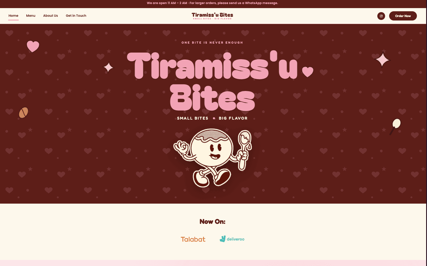 Tiramiss'u Bites dessert delivery website homepage